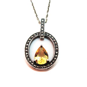 Teardrop Citrine and Marcasite Circle Necklace